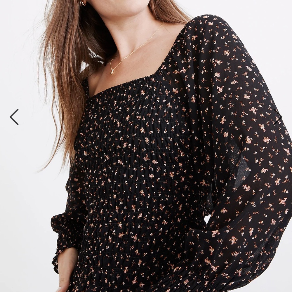 NWT Madewell (Re)sourced Georgette Lucie Bubble-Sleeve Smocked Top in Stem - Picture 3 of 6